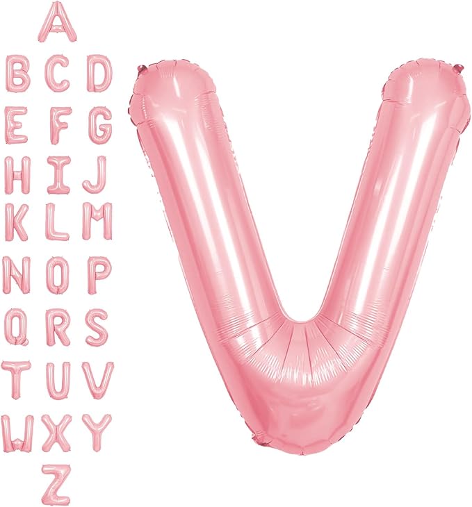 SUWEN 40 Inch Pink Large V Letter Balloons Big Foil Helium A-Z | Jumbo Mylar by SUWEN