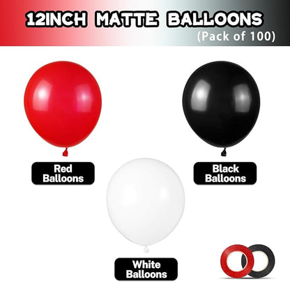 Red and Black Balloons 100Pack 12 inch Matte Black Red and White Latex Balloon - Image 2