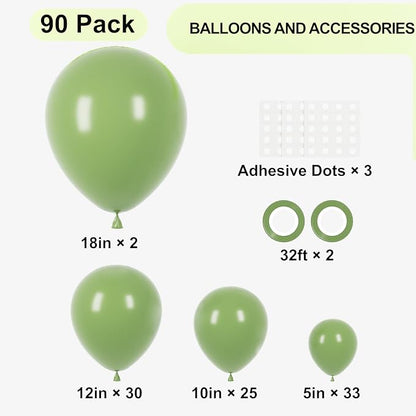 Voircoloria 90pcs Sage Green Balloons Garland Arch Kit, 18 12 10 5 Inch | - Image 2