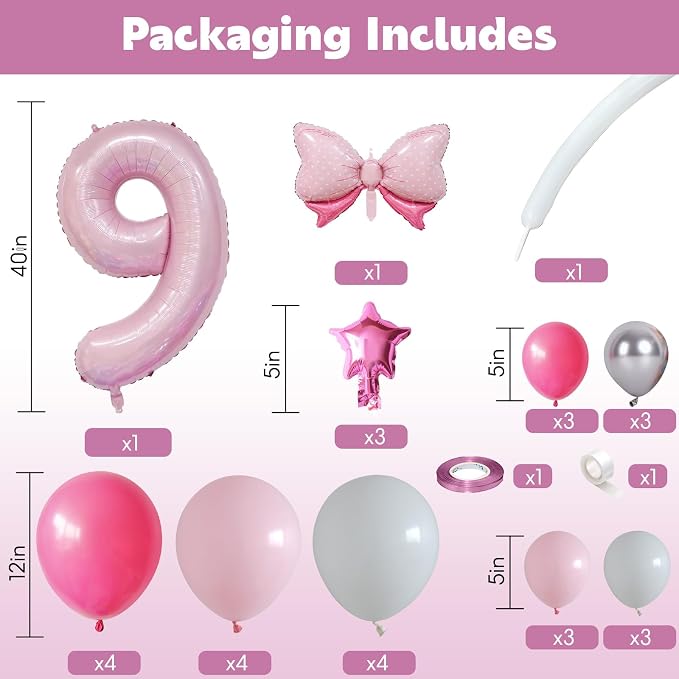 40 Inch Pink Number 9 Balloon for 9th Birthday Decoration Pastel Baby Pink - Image 2