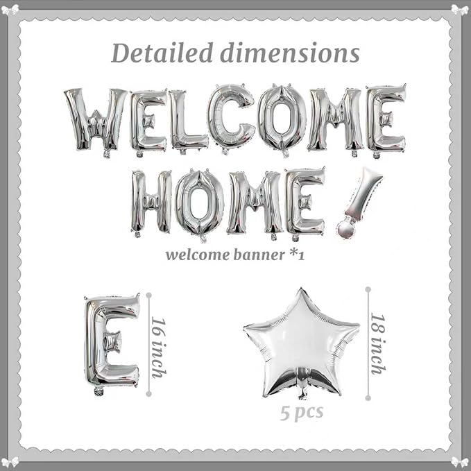 16 Inch Silver Welcome Home Balloon Banner Paired - Image 2