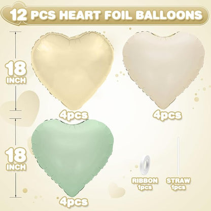Sage Green Gold Heart Balloons, 18Inch Cream White Helium Balloon - Image 2