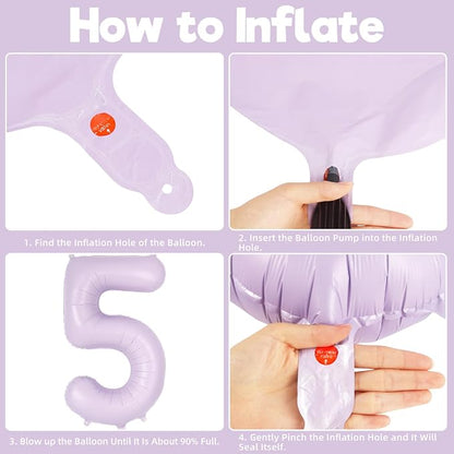 Light Purple Number 5 Balloon, 40 Inch Big Large Foil Helium Number Balloons - Image 7