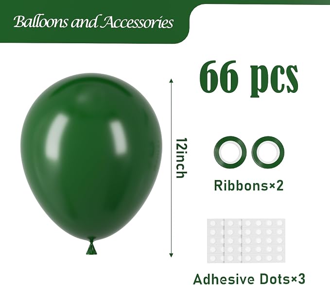 Voircoloria 66pcs Dark Green Latex Party Balloons, 12inch | - Image 2