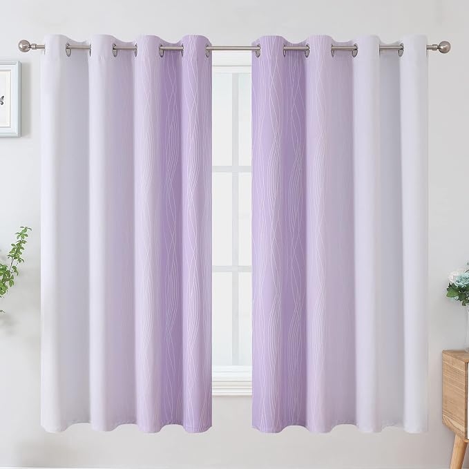 Lilac and Greyish White Blackout Curtains 63 Inch Length 2 Panels Set, Room - Image 2