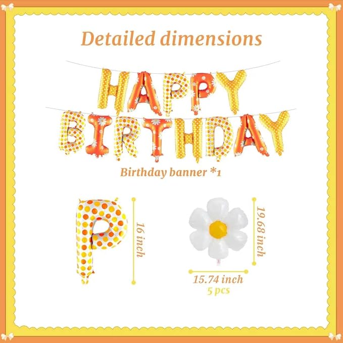 16 Inch Daisy Happy Birthday Balloon Banner Set Made Of Foil Film Paired - Image 2