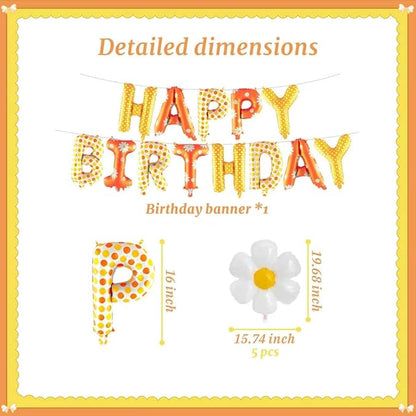 16 Inch Daisy Happy Birthday Balloon Banner Set Made Of Foil Film Paired - Image 2