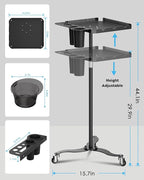 Salon Tray on Wheels,Metal Tray Rolling Cart with 2 Magnetic Bowls,Tattoo Tray, Salon Station with Hairstylist Holder and Hair Separator Stand,Multi-Function Adjustable with Wheels