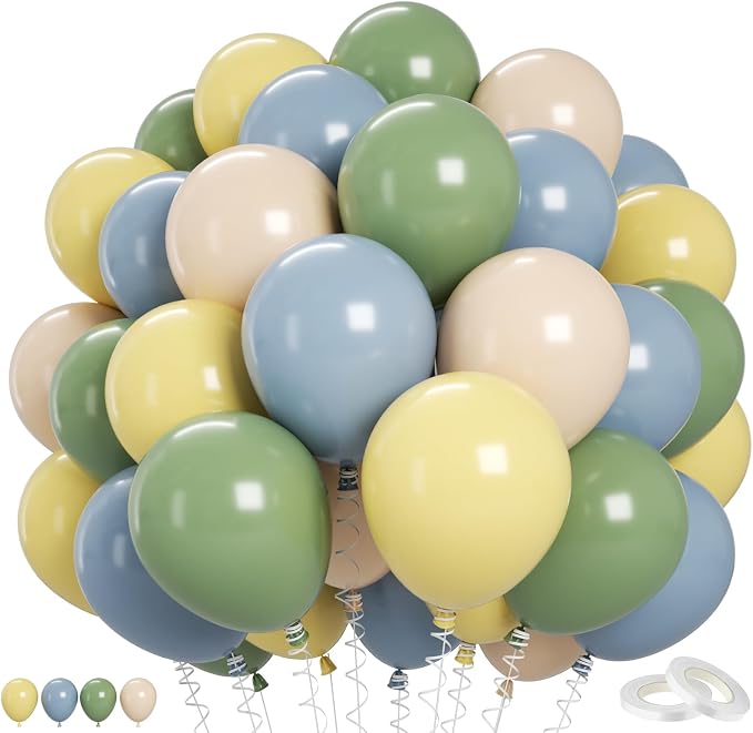 Sage Green Dusty Blue Yellow Balloons by BIAPIAN