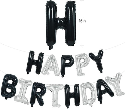 TONIFUL 16 Inch Black Silver Happy Birthday Balloon Banner Decor - Image 2