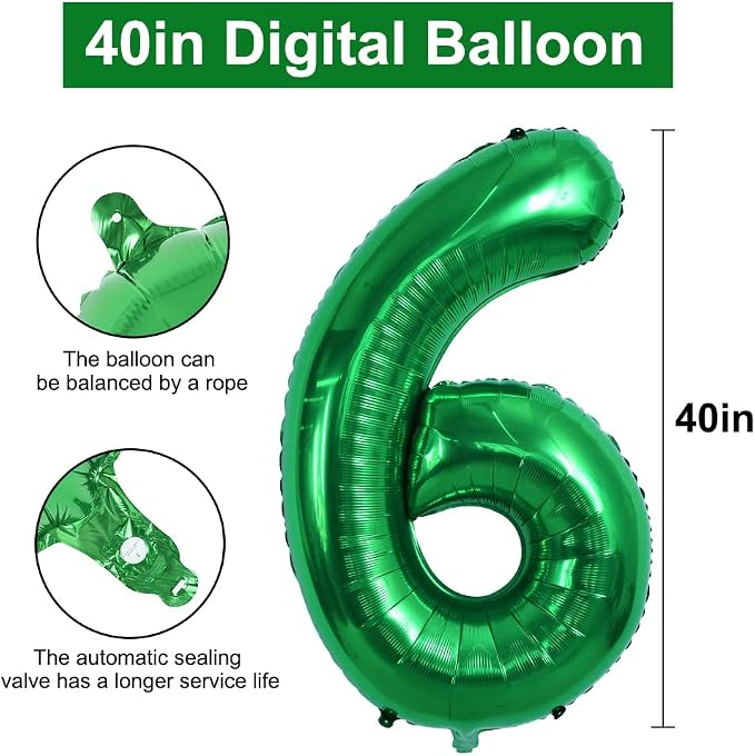 TONIFUL 40 Inch Dark Green Number 6 Balloons Large Foil 6th Birthday Decor | - Image 2