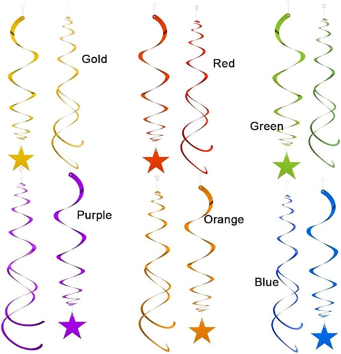 Rainbow Party Star Swirl, Foil Ceiling Hanging Swirl Decorations - Image 2
