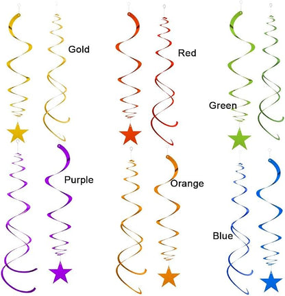 Rainbow Party Star Swirl, Foil Ceiling Hanging Swirl Decorations - Image 2