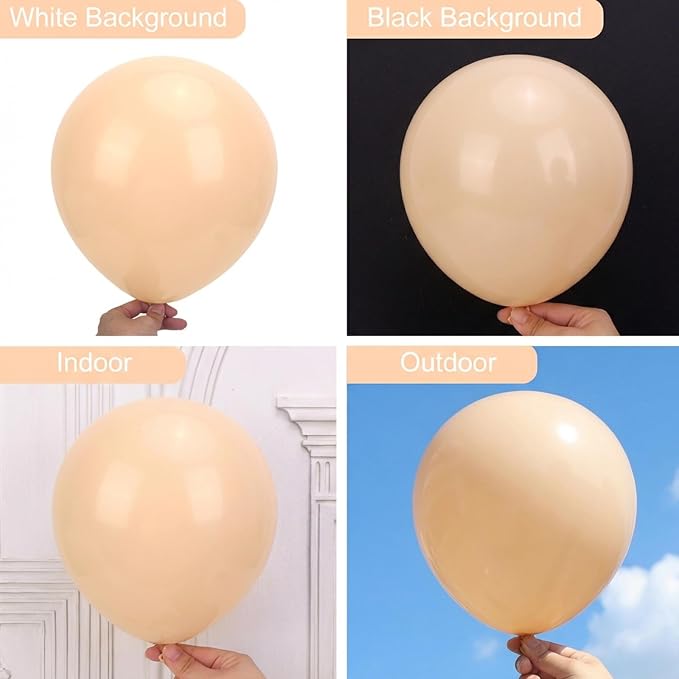 RUBFAC 135pcs Nude Balloons, Latex Boho Beige Apricot Balloon Different Sizes - Image 4