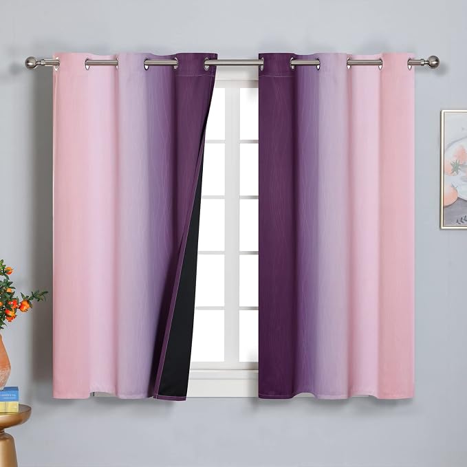 Pink and Purple Blackout Curtains 54 Inch Length, Light Blocking Gradient Drapes - Image 2