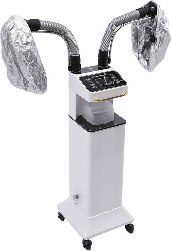 DNYSYSJ Salon Hair Steamer, White Nano Mist Hair Steamer Multi-Functional Nano Hair Color Processor Two Caps Hair Oil Machine, 650W Vertical Hair Steamer for Hair Salon Deep Hair Care Repair, Basics