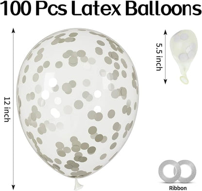 100pcs Silver Confetti Balloons 12 inch | Clear Latex balloon - Image 2