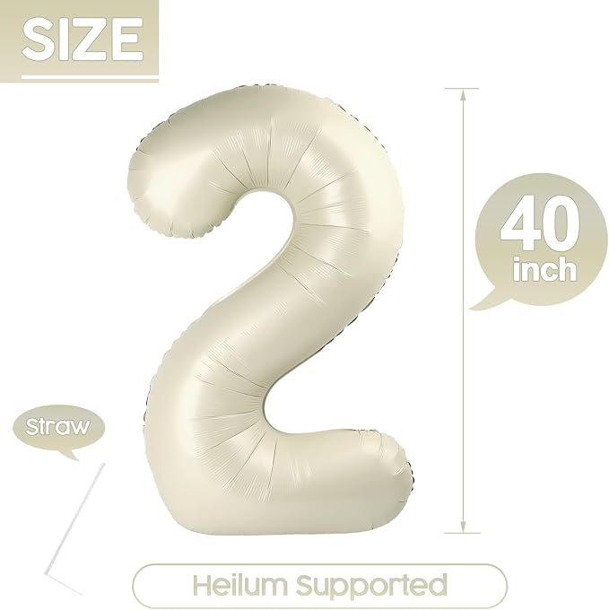 2 Balloon - Cream Birthday Number Balloons, 40 Inch Decorations Men Women | - Image 5