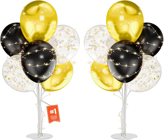 2Sets Black and Gold Balloon Stand, by MYZSBRDM