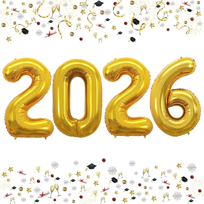 42 Inch 2026 Gold Foil Number Balloons by GOER