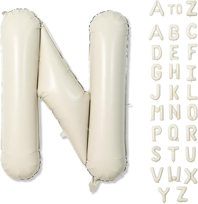 N Letter Balloons Cream, 40 Inch Alphabet Foil Word Balloon, Large Mylar by Lingqiang