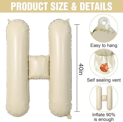 Cream H Letter Balloons, 40 Inch Letter H Balloon Beige, Helium Custom Letter - Image 2