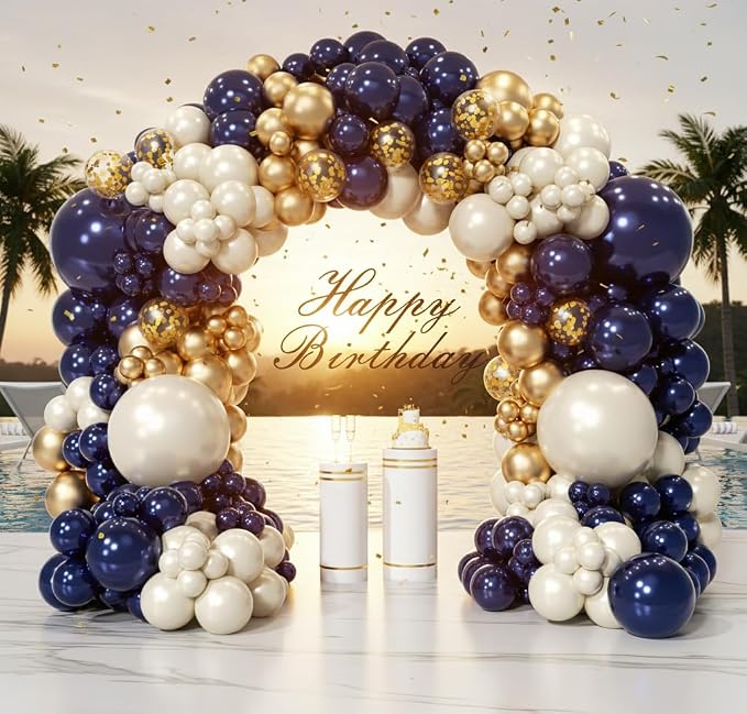 Navy Blue Gold Balloon Arch Garland Kit 153pcs, Double Stuffed Pearl White - Image 5