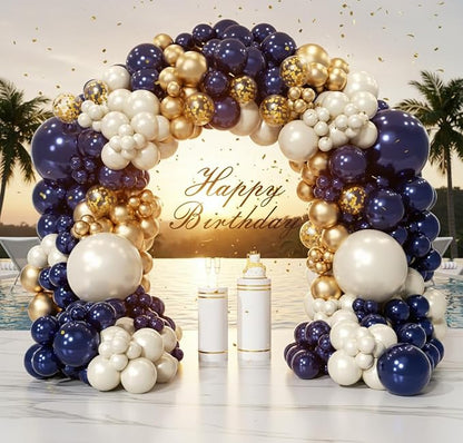 Navy Blue Gold Balloon Arch Garland Kit 153pcs, Double Stuffed Pearl White - Image 5