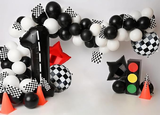 Race Car Birthday Balloons 40 Inch Racetrack Number Balloon 1 Black 5 Pcs | - Image 6