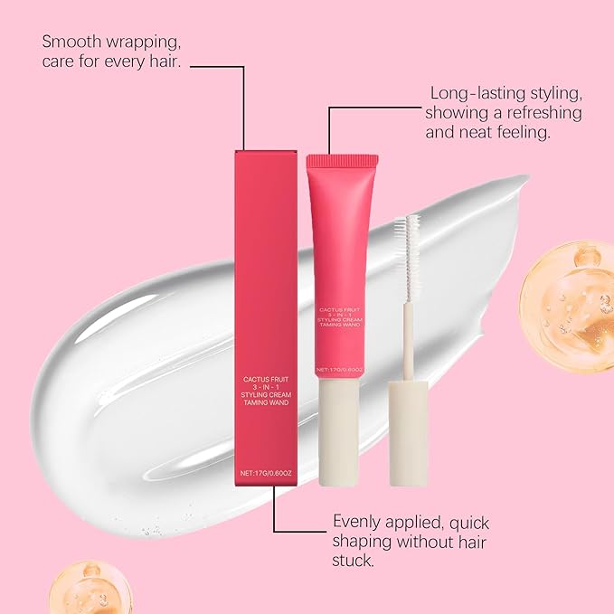 3-In-1 Hair Cactus Fruit Styling Cream & Hair Taming Wand– Hair Care Styling Cream,Tame Flyaways,Style Edges,Natural Shine,Light and Non-Greasy ﻿ (2 PCS)