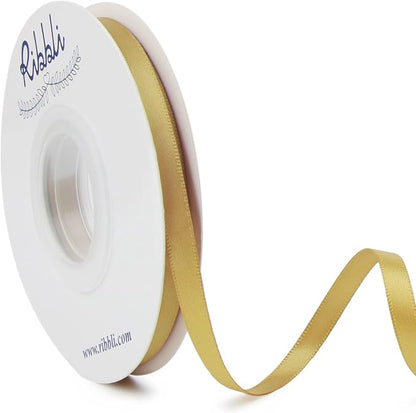 Ribbli Double Faced Gold Satin Ribbon, 1/4” x Continuous 25 Yards, Use by Ribbli