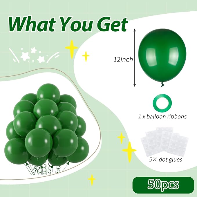 50pcs Dark Green Balloons, 12inch Matte Emerald Hunter Forest Green | Balloons - Image 2