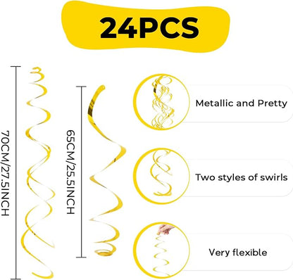 24 PCS Gold Foil Hanging Swirl, Sparkle Ceiling Hanging Decorations, Plastic - Image 6