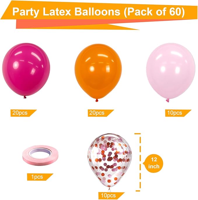 Bezente Pink and Orange Balloons Set 60pcs 12 inch | Light & Hot Pink Orange - Image 2