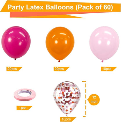 Bezente Pink and Orange Balloons Set 60pcs 12 inch | Light & Hot Pink Orange - Image 2