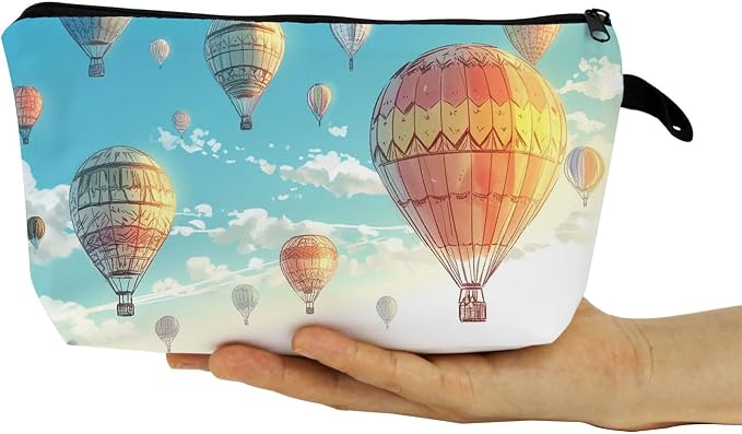 Hot Air Balloon Print Small Cosmetic Bag | Cartoon Spotted Dog Makeup Organizer - Image 4