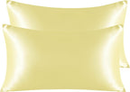 NTBAY 2 Pack Satin King Pillowcases for Hair and Skin, Luxurious and Silky Pillow Cases with Envelope Closure, 20x36 Inches, Light Yellow