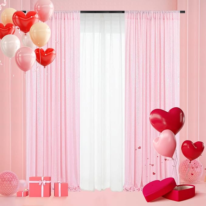 Poise3EHome 2Pcs 2Ft x 8Ft Pink Sequin Backdrop Curtains, Glitter Photography - Image 2