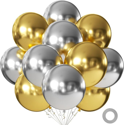Gold and Silver Balloons 18 Inch 24 Pack Matte Helium Latex Round Balloons by KALOR