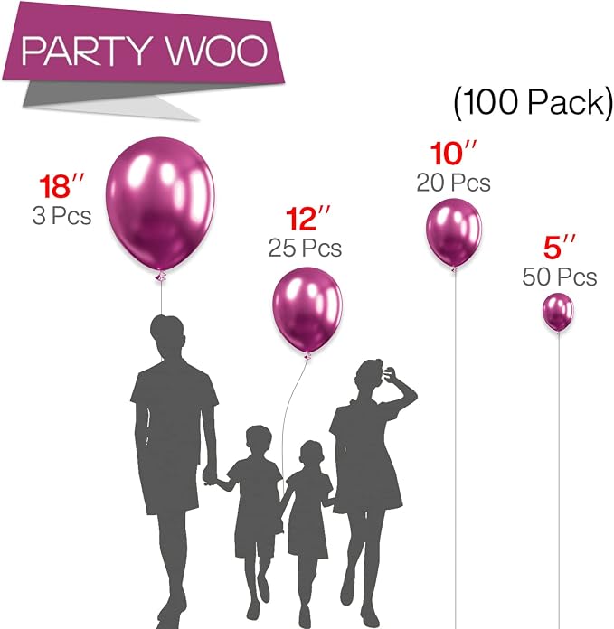 PartyWoo Metallic Hot Pink Balloons 100pcs Dark Pink Magenta Fuchsia Color | - Image 2