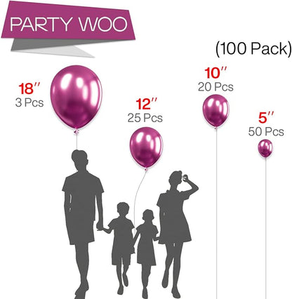 PartyWoo Metallic Hot Pink Balloons 100pcs Dark Pink Magenta Fuchsia Color | - Image 2
