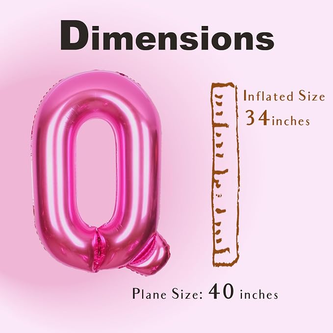 SUWEN 40 Inch Hot Pink Large Q Letter Balloons Big Foil Helium Letter A-Z | - Image 6