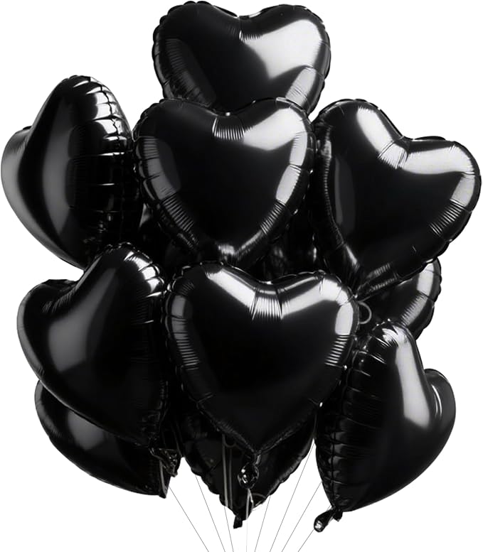 TONIFUL 15 Pcs Black Heart Balloons 18 Inch Heart Shape Foil Mylar Balloon | by TONIFUL