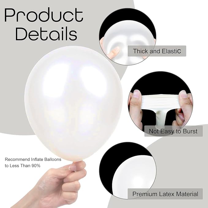 Ouddy Party 129Pcs Pearl White Balloons Different Sizes 18 12 10 5 Inch | 6Pcs - Image 3