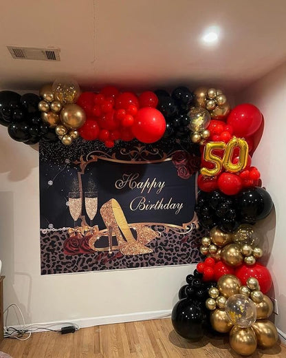Bezente Red Black and Gold Confetti Balloons Set 60pcs 12 inch | Metallic - Image 6