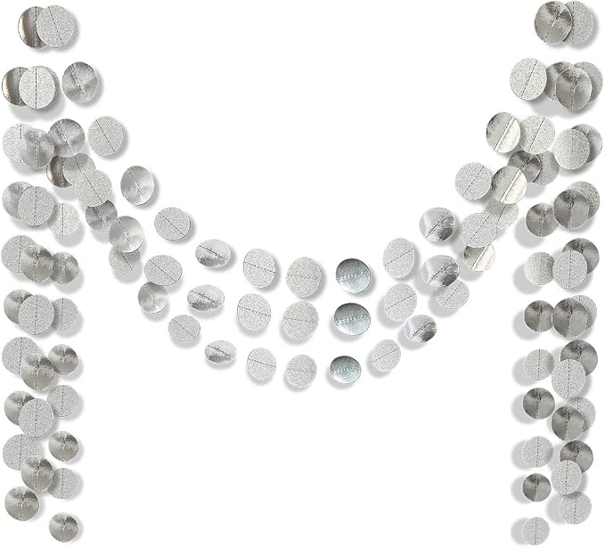 6 Pcs Glitter Silver Paper Circle Dots Garland Hanging Streamer Birthday by TTSAM