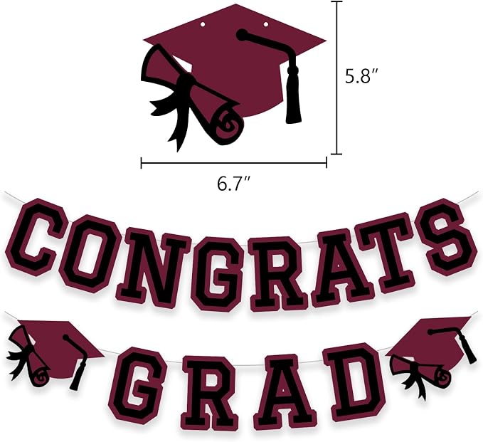Congrats Grad Banner Graduation Party Banner Decoration Hanging Garland High - Image 2