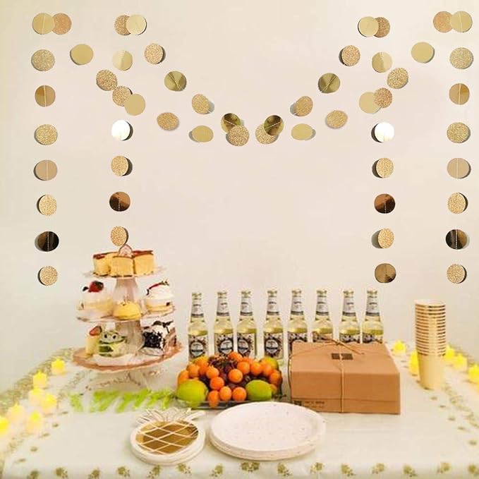 6 Pcs Glitter Champagne Gold Paper Circle Dots Garland Party Hanging Bunting - Image 3