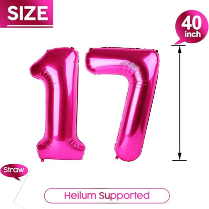 17 Balloon - Hot Pink Birthday Number Balloons, 40 Inch Party Decorations | Hot - Image 5