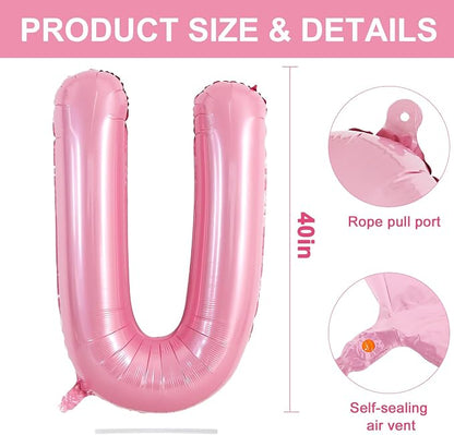 TONIFUL 40 Inch Large Pink Letter U Balloons Giant Foil Mylar Alphabet Balloon - Image 2